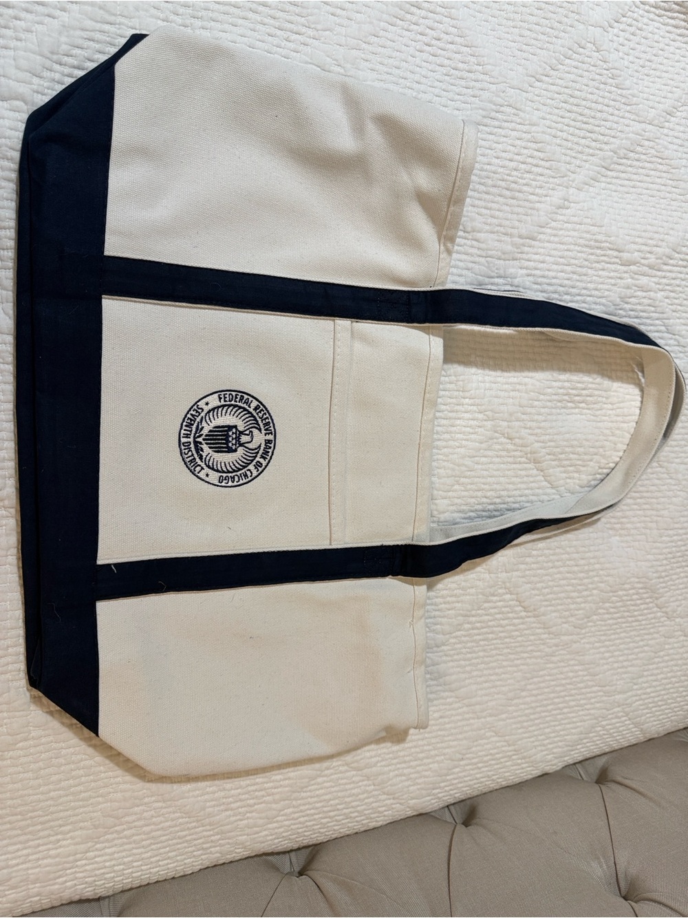 Federal Reserve Bank of Chicago Canvas Tote Bag with Navy Trim - Unbranded